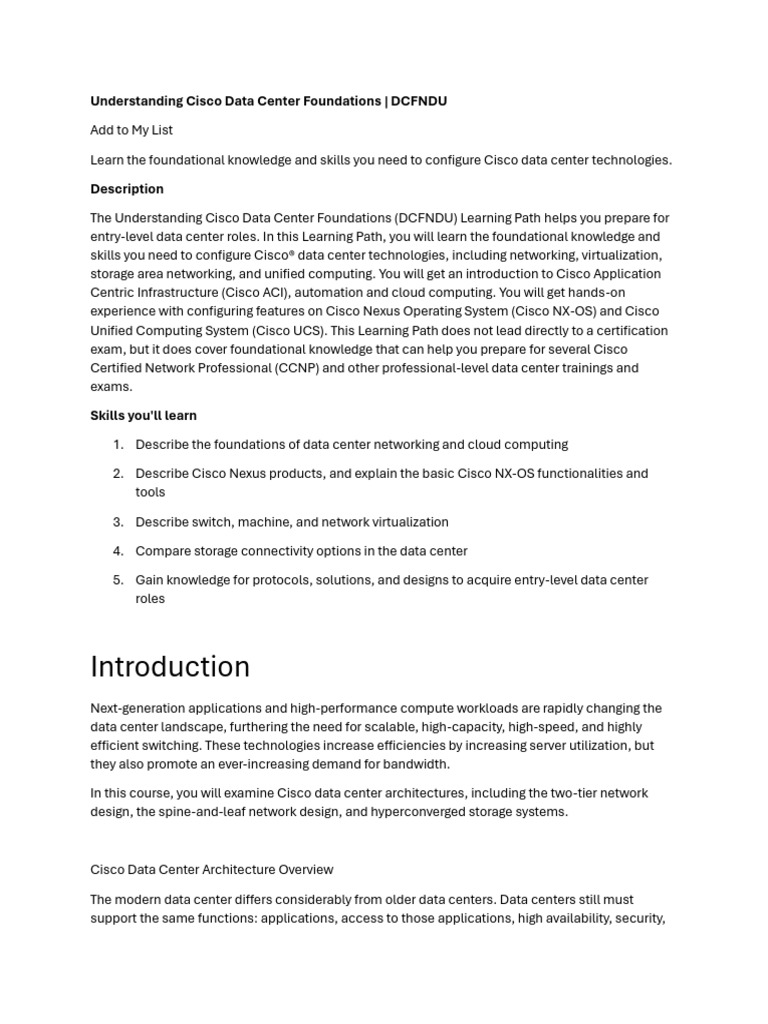 Cisco Data Center Foundations Overview | PDF | Computer Network ...