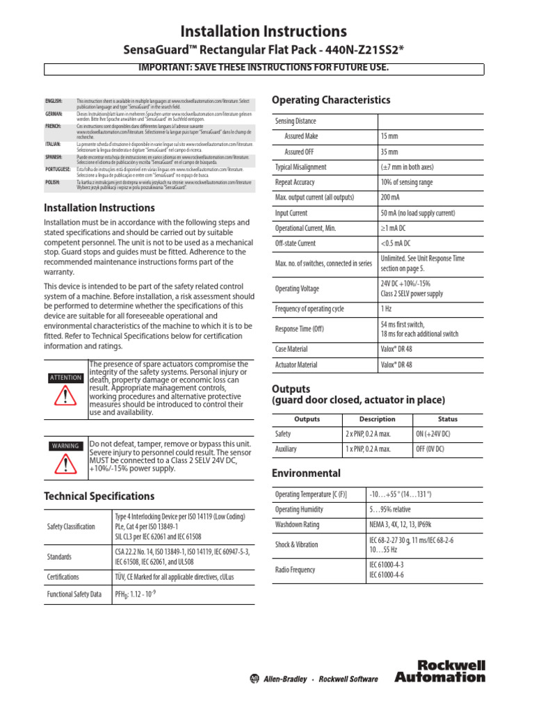Guardmaster Sensaguard RFID Guard Switches | PDF