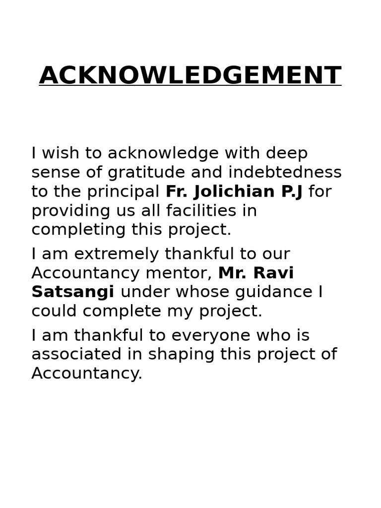 Acknowledgements for Accountancy Project | PDF