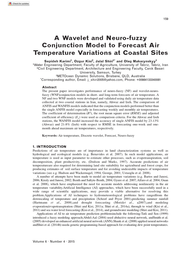 A Wavelet and Neuro-fuzzy Conjunction Model to Forecast Air Temperature ...