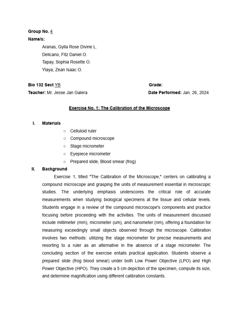 Microscope Calibration Exercise Guide | PDF | Optics | Light