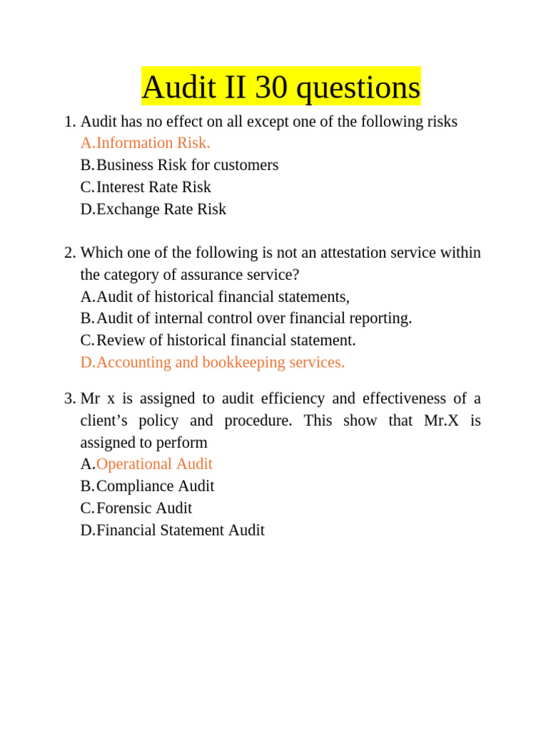 Audit II: 30 Key Questions and Answers | PDF | Auditor's Report | Audit