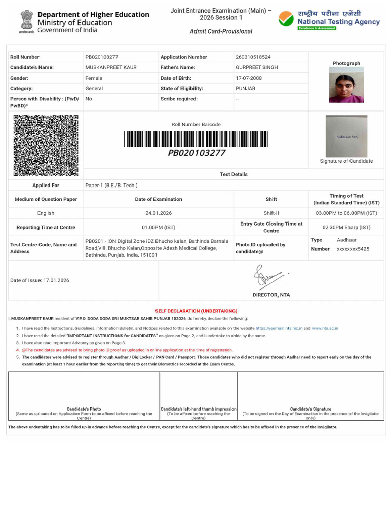 JEE Main Registration Details 2026 | PDF