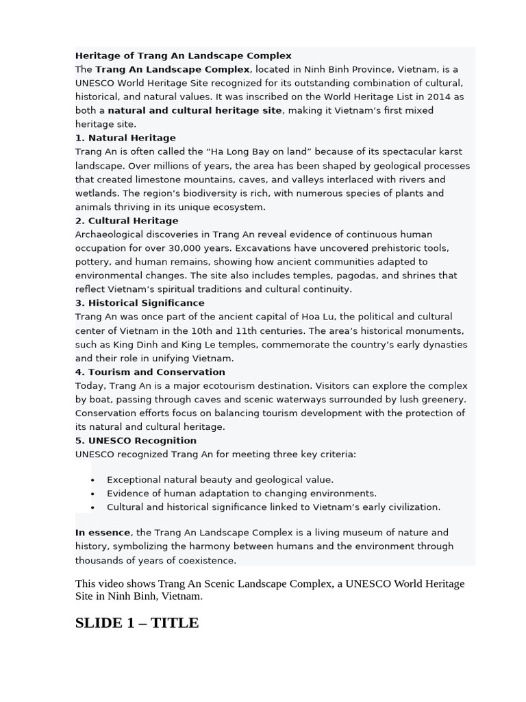 Trang An Landscape Complex Heritage | PDF | World Heritage Site ...