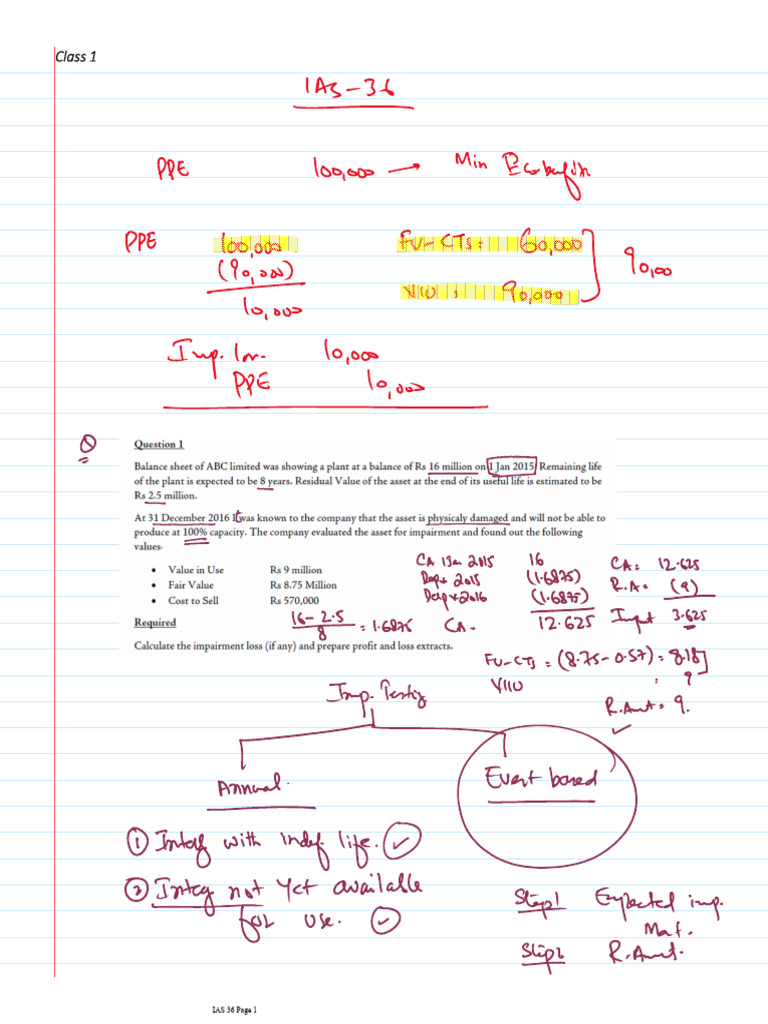 IAS 36 One Notes PDF | PDF | Discounted Cash Flow | Depreciation