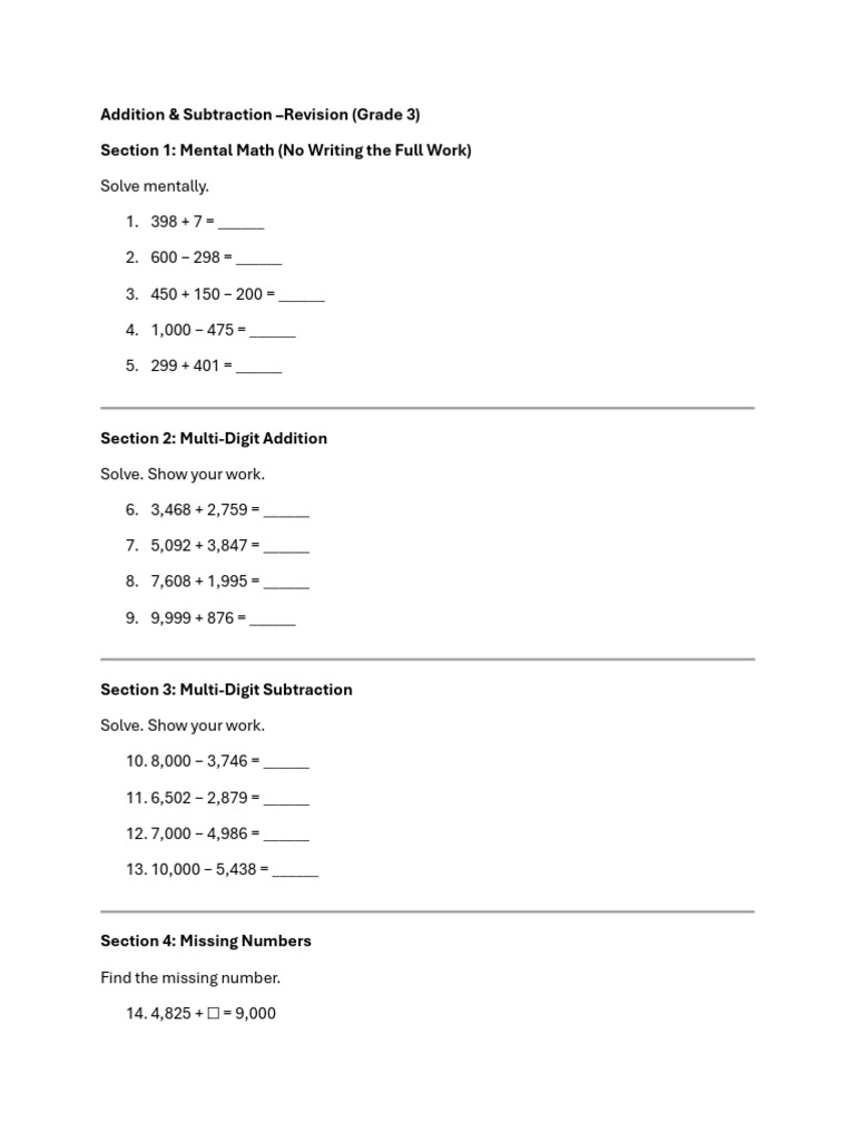 Grade 3 Addition & Subtraction Practice | PDF