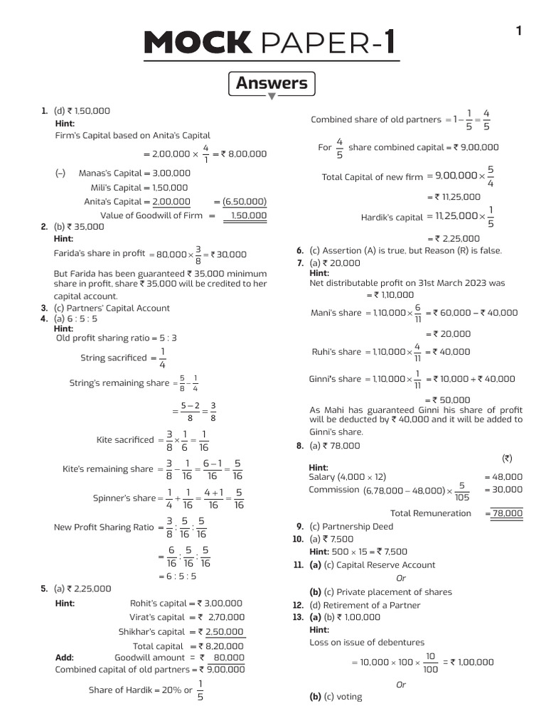 Mock Paper Answers | PDF | Financial Services | Money