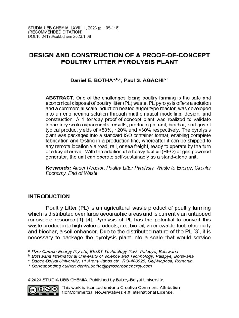 Poultry Litter Pyrolysis Plant Design | PDF | Chemical Process ...