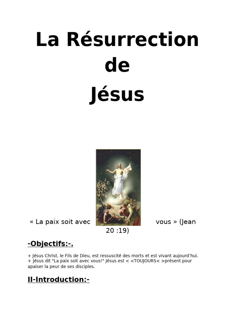 La Résurrection de Jésus et sa Paix | PDF | Disciple (Christianisme ...