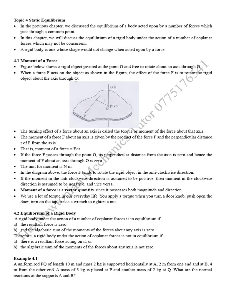 Static Equilibrium of Rigid Bodies | PDF | Force | Rotation