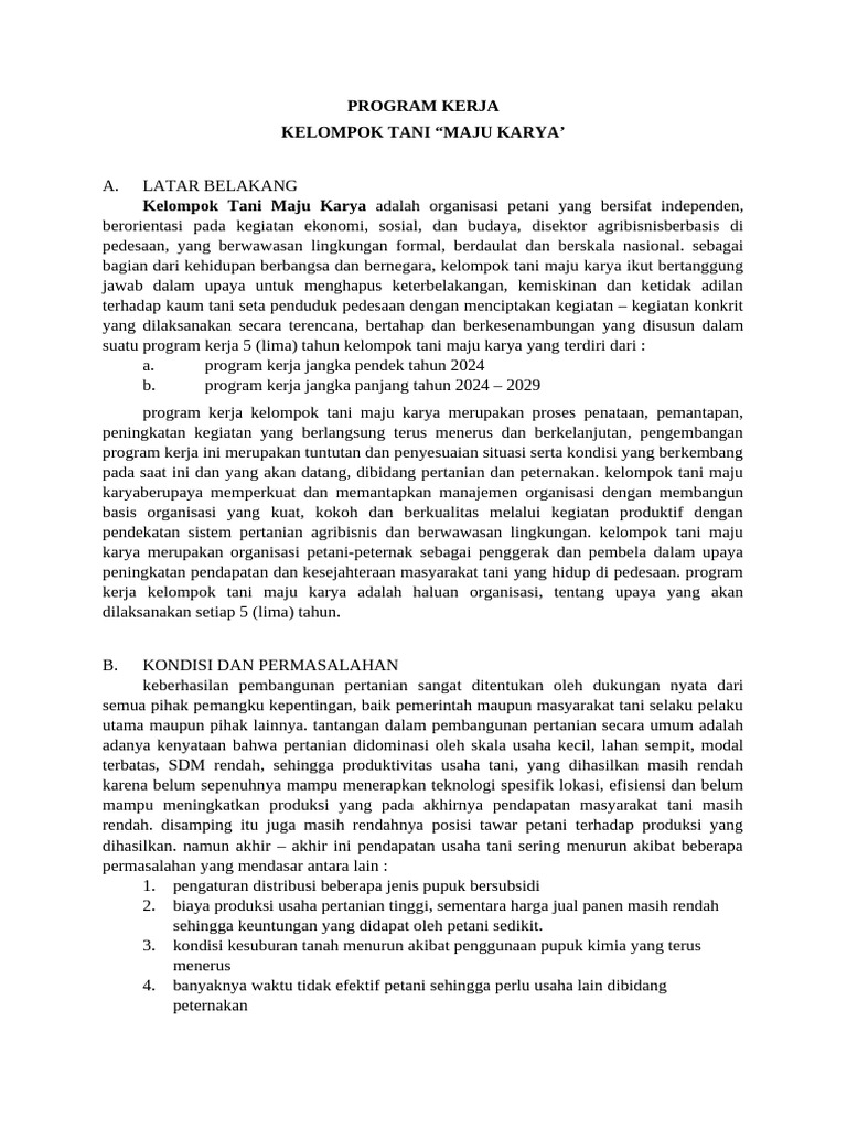 Program Kerja Kelompok Tani Maju Karya | PDF