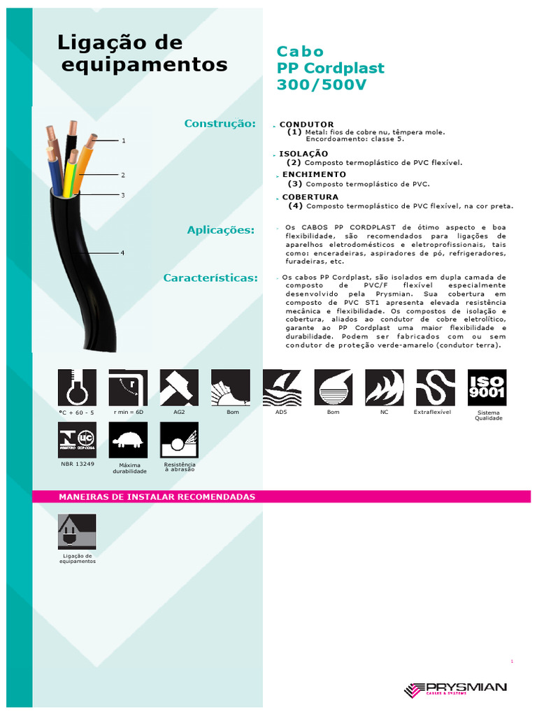 Cabos PP Cordplast 300/500V: Especificações | PDF | Cloreto de ...