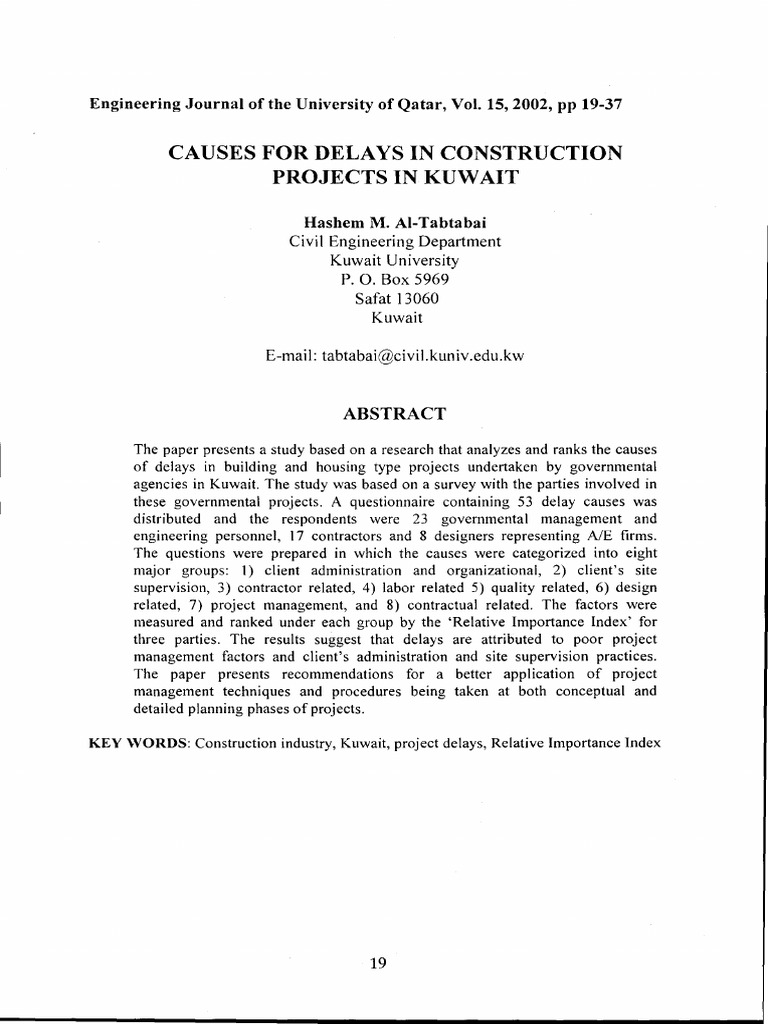 Causes of Construction Delays in Kuwait | PDF | Economies | Business