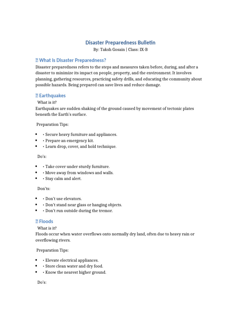 Disaster Preparedness Newsletter Taksh Gosain (1) | PDF | Flood ...