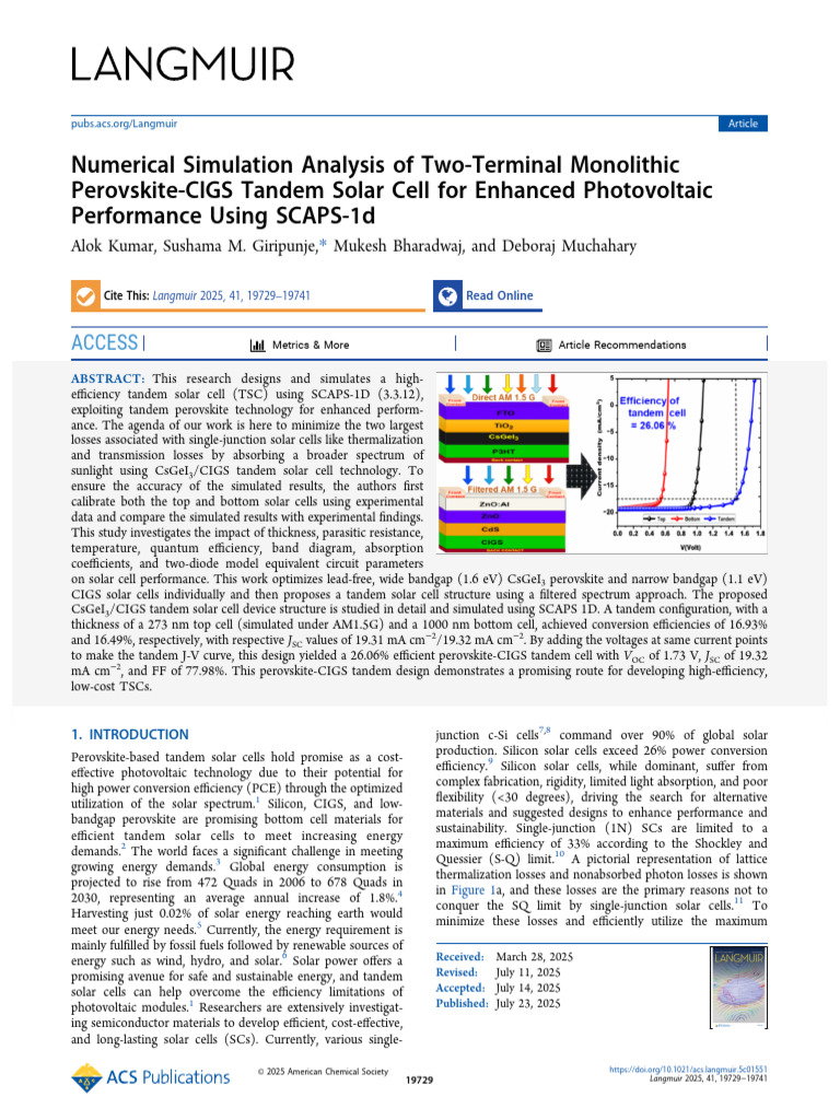 Perovskite-CIGS Tandem Solar Cell Simulation | PDF | Solar Cell | Solar ...