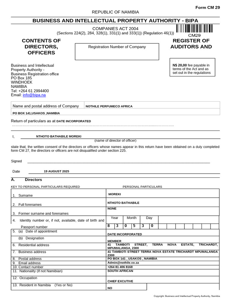 Register of Directors and Officers Form CM 29 | PDF | Chess Openings ...
