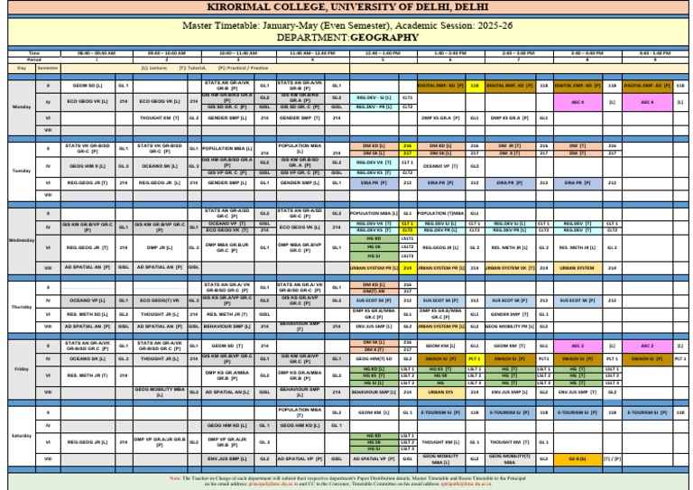 Master Timetable for Geography Courses | PDF
