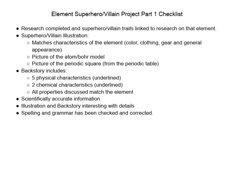 Element Superhero/Villain Project Guide | PDF