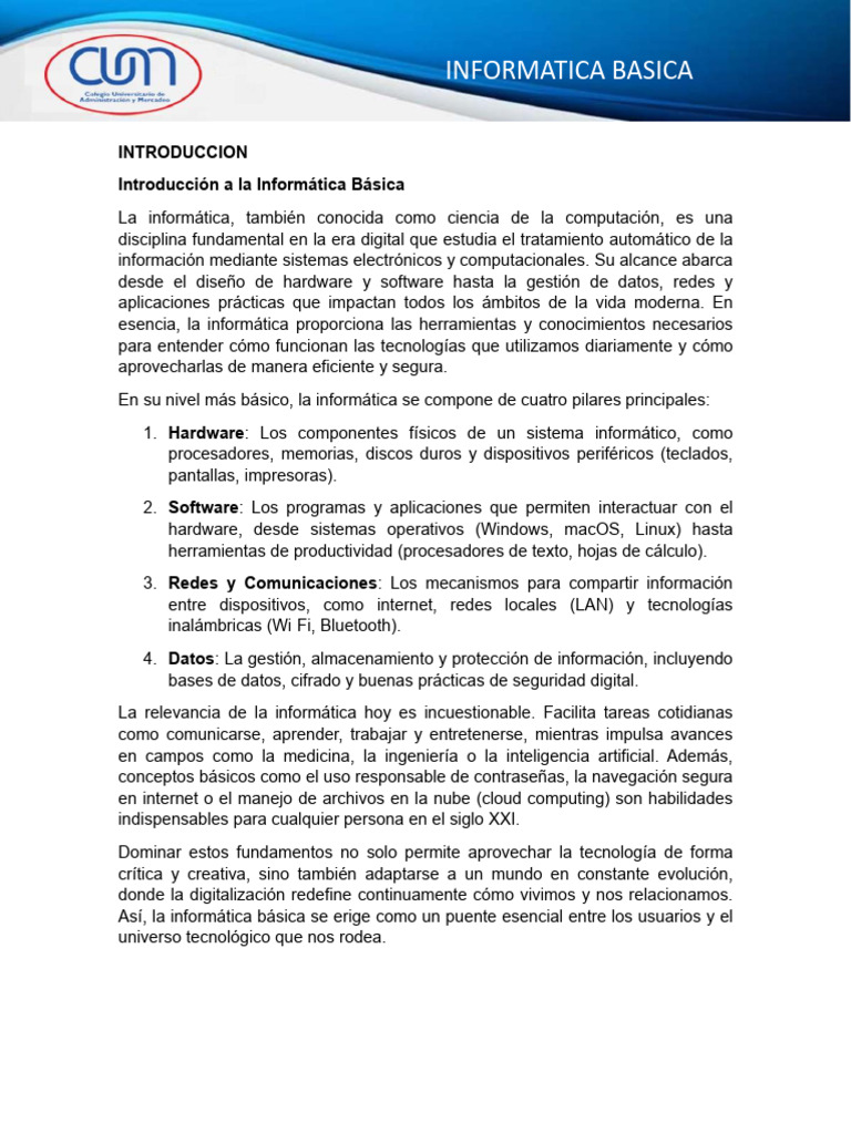 Fundamentos de Informática Básica | PDF | Hardware de la computadora ...