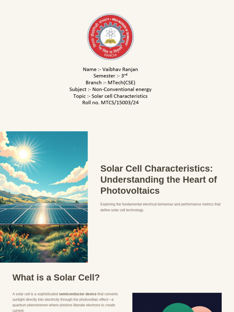 Solar Cell Characteristics Explained | PDF | Solar Cell | Photovoltaics