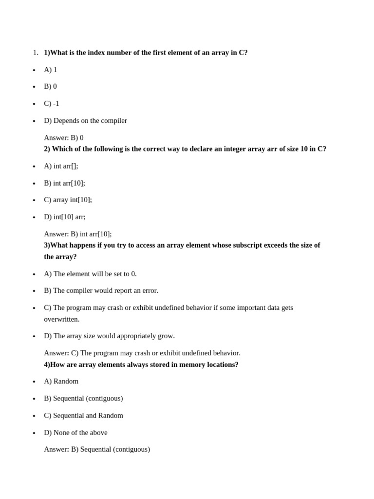C Array and String Operations Quiz | PDF | Pointer (Computer ...