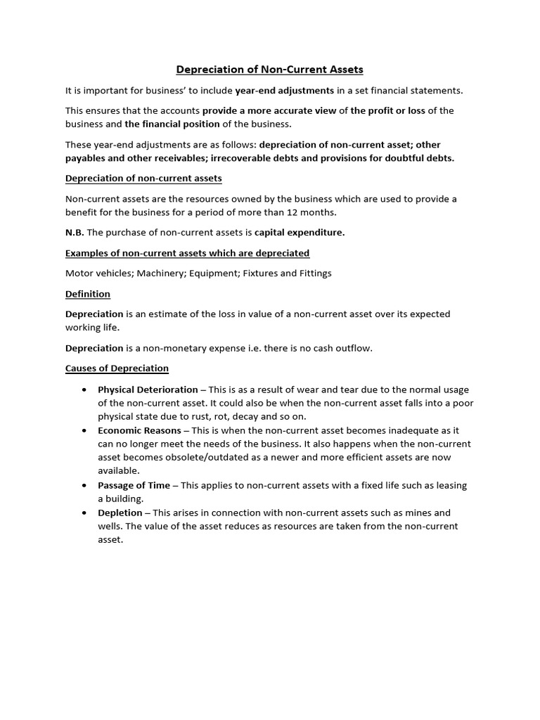 Understanding Non-Current Asset Depreciation | PDF | Depreciation ...