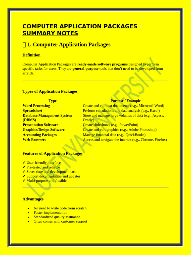 Overview of Computer Application Packages | PDF | Databases ...