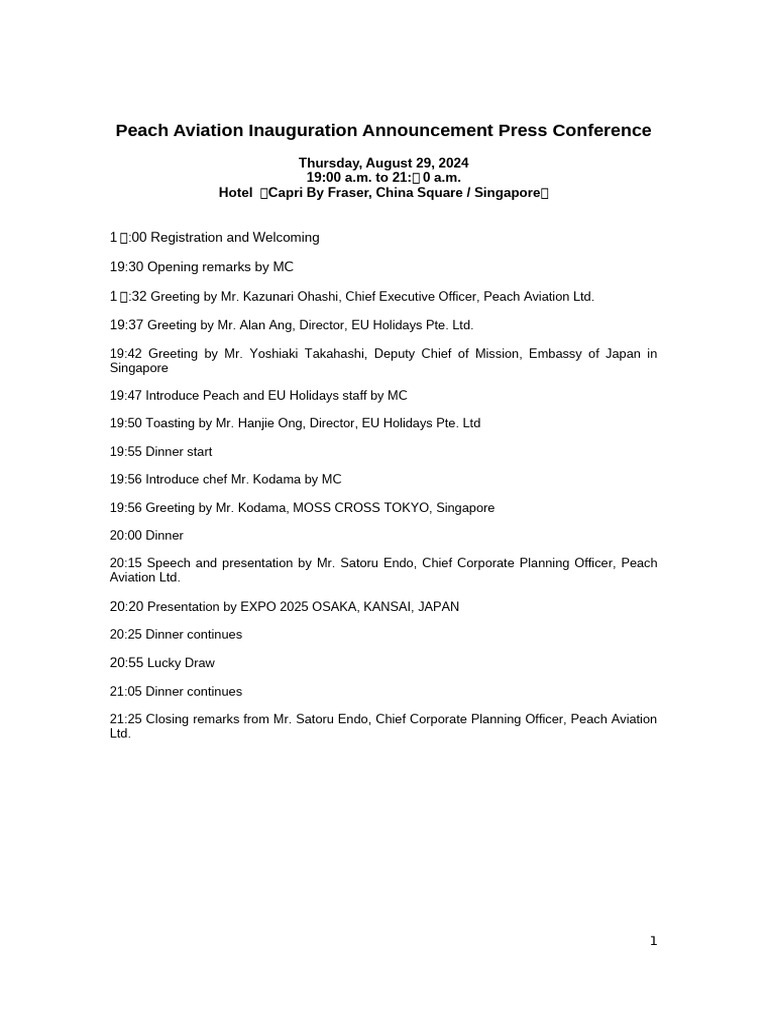 20240829 MC Dinner SCRIPT | PDF | Airlines | Civil Aviation