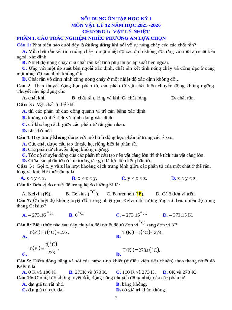 VẬT LÍ KÌ 1 | PDF