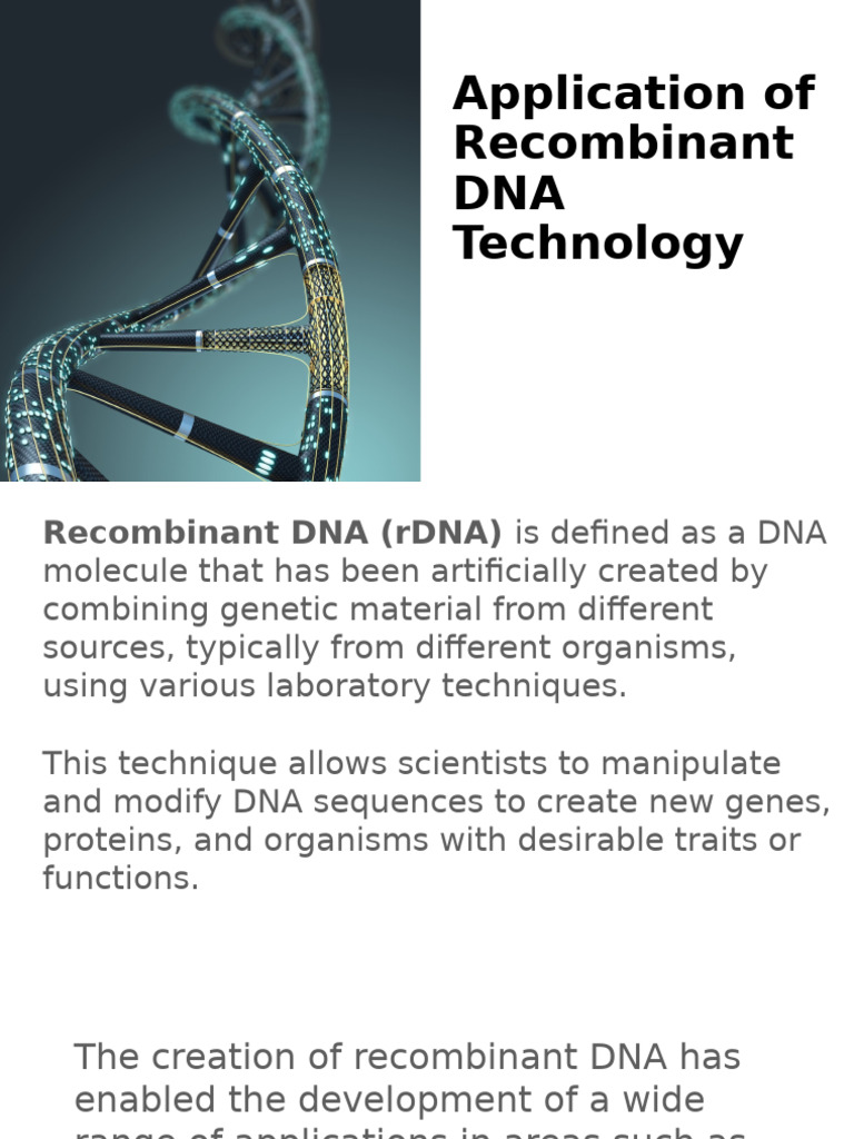 Application Recombinant DNA | PDF | Recombinant Dna | Molecular Cloning