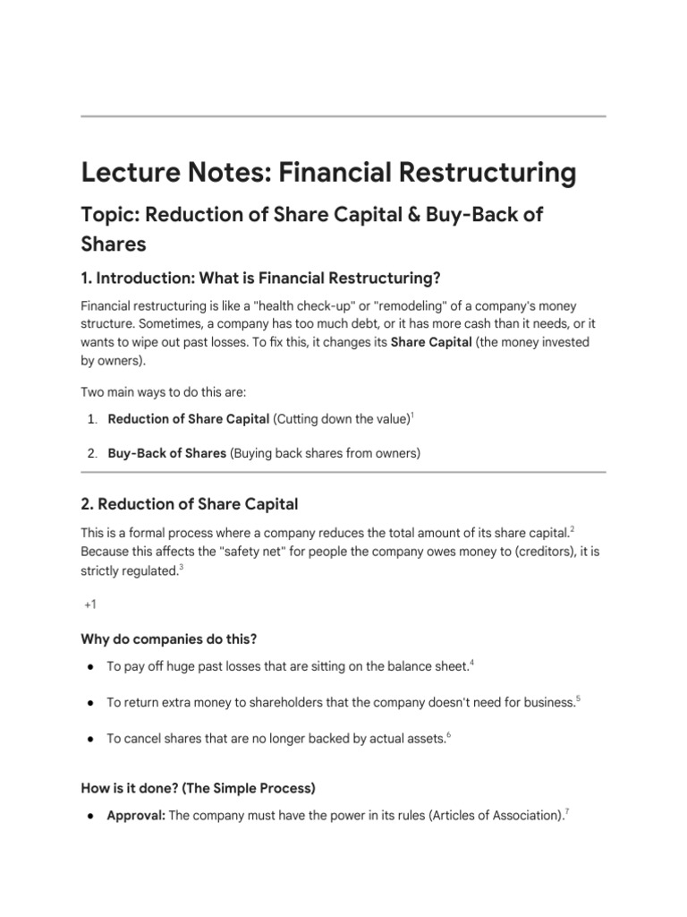 Financial Restructuring: Capital Reduction & Buy-Back | PDF | Balance ...