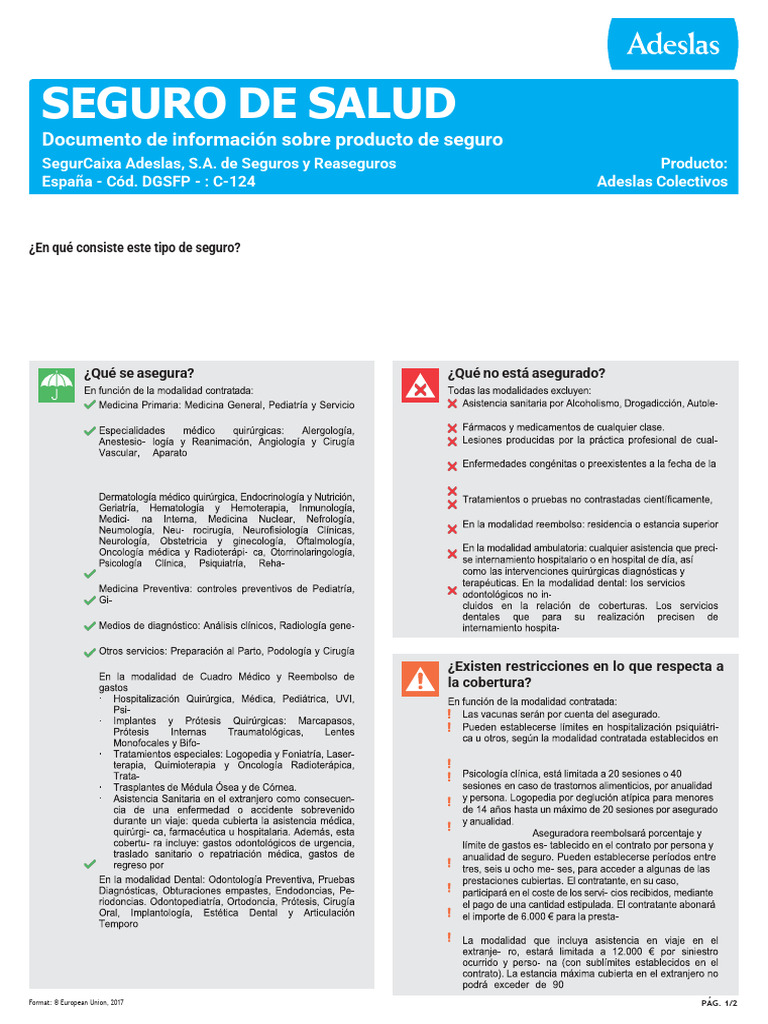 Seguro de Salud Adeslas Colectivos | PDF | Póliza de seguros | Seguro