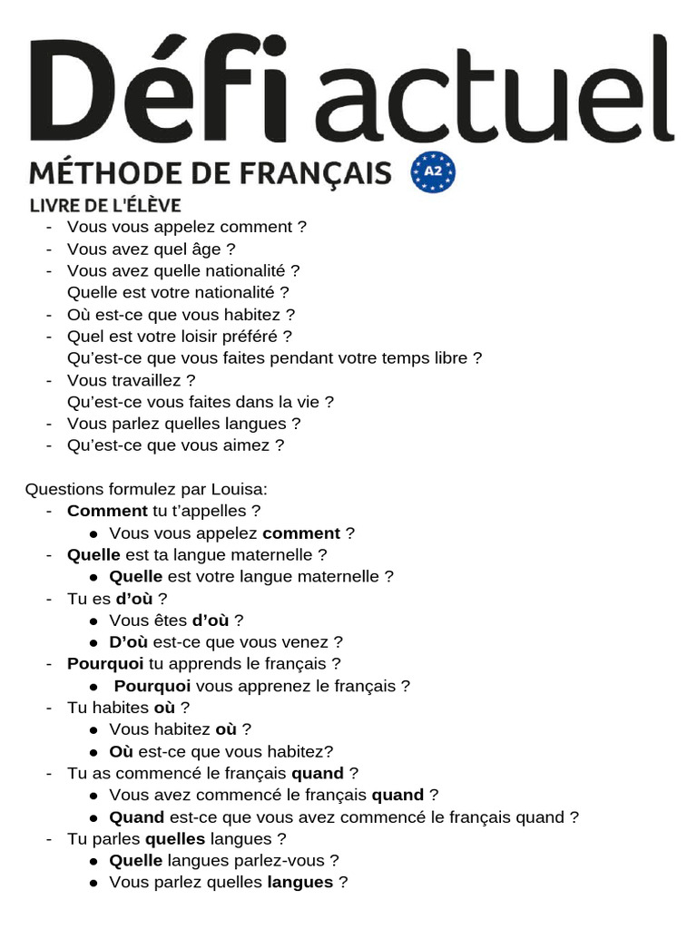 Questions et verbes en français | PDF | Verbe | Sujet (Grammaire)