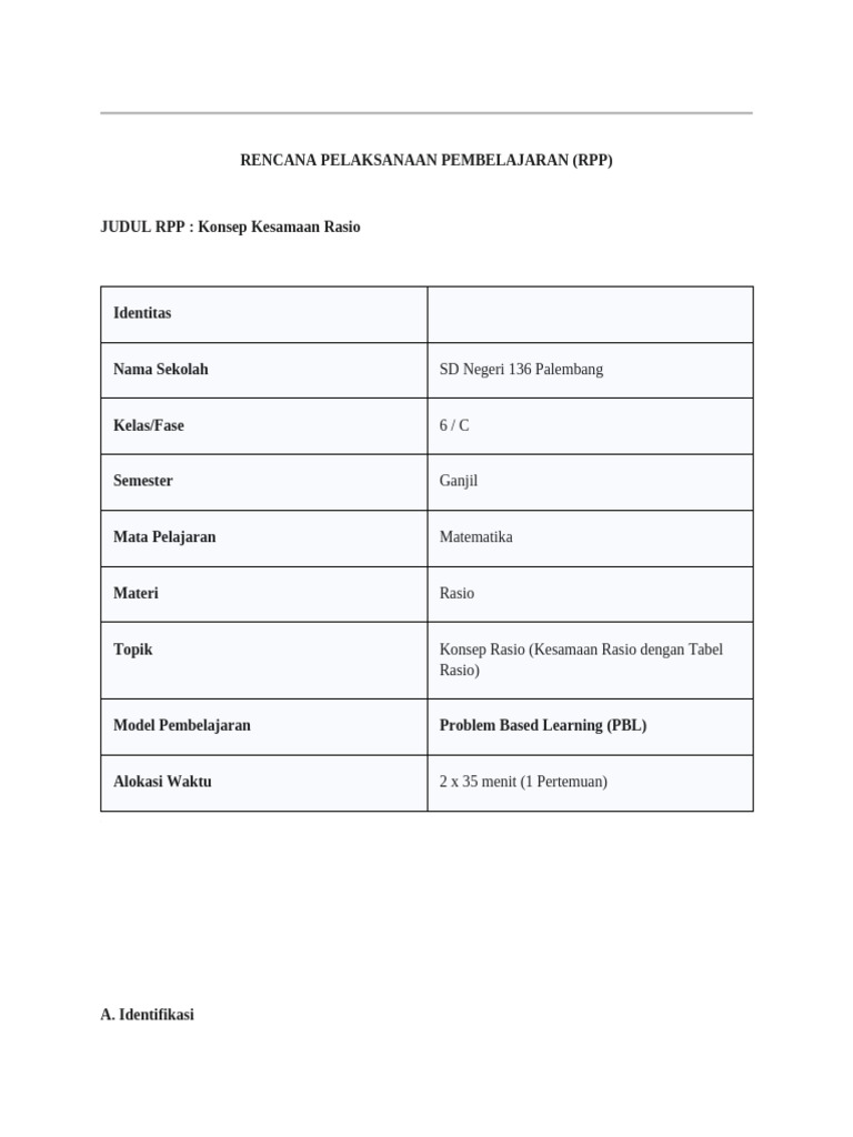 RPP Kesamaan Rasio untuk Kelas 6 SD | PDF
