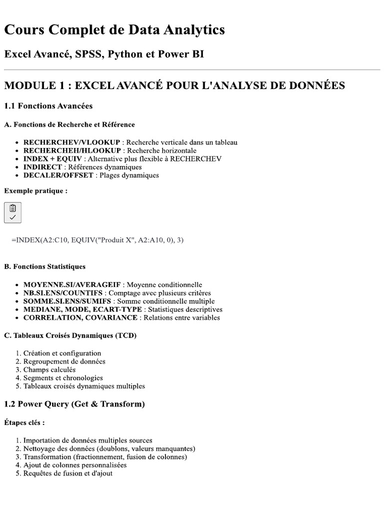 Data Analytics Avec Excel Avancé, SPSS, Python | PDF