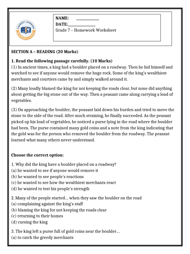 Grade 7 Reading and Writing Worksheet | PDF | Giraffe
