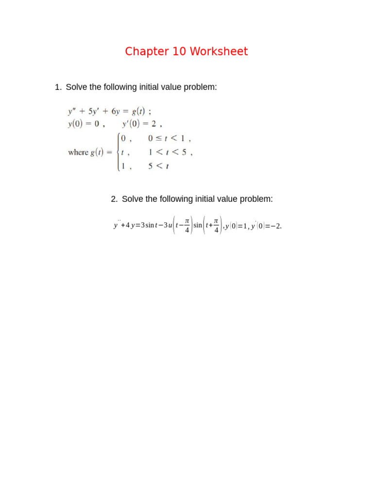 Initial Value Problem Worksheet | PDF
