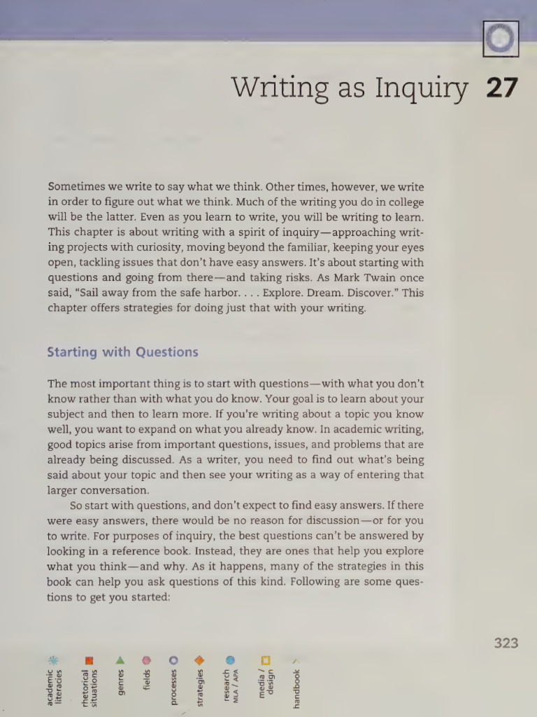 Writing as Inquiry: Strategies for Exploration | PDF | Inquiry | Thought
