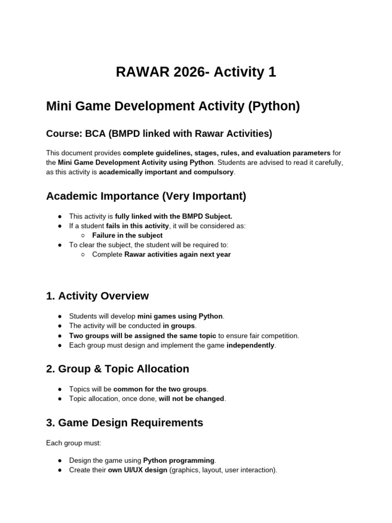 Mini Game Development Guidelines in Python | PDF | Python (Programming ...