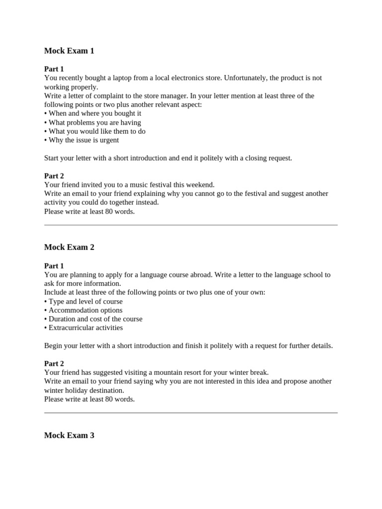 Mock Exam Writing Practice Guide | PDF