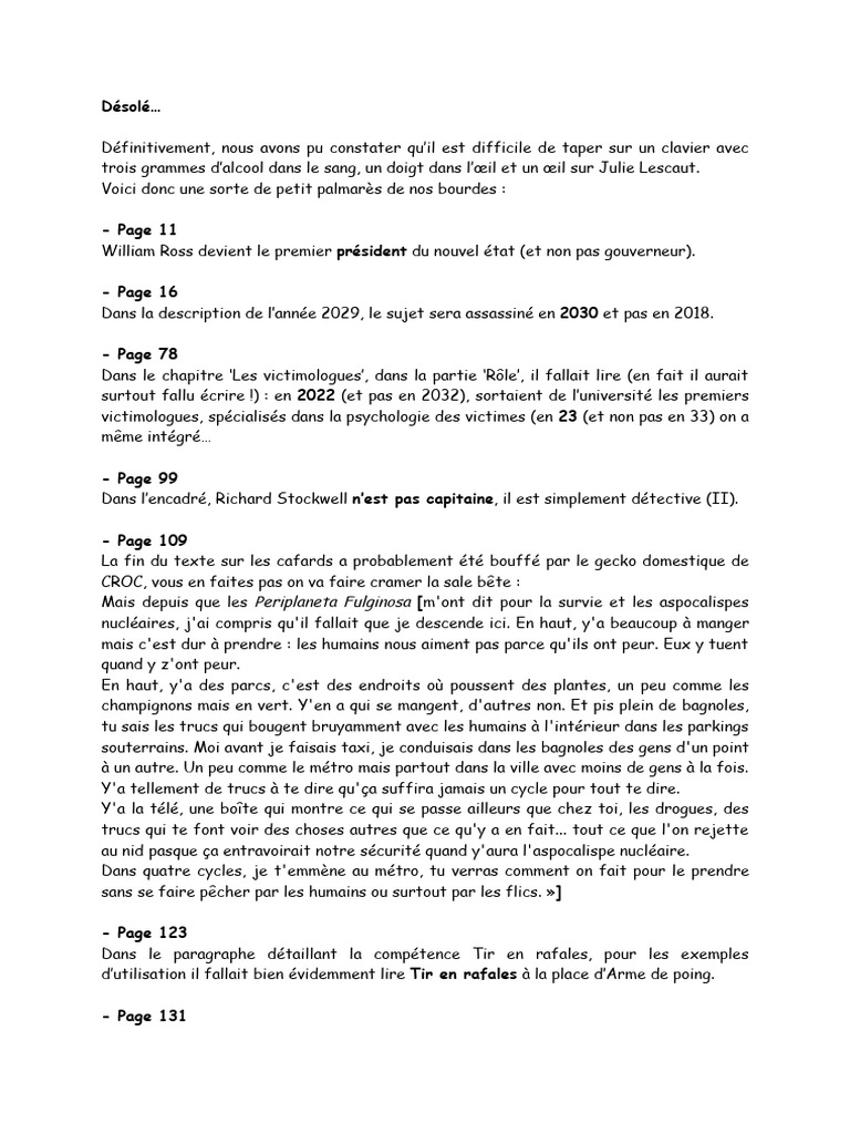 Corrections et Errata du Document | PDF