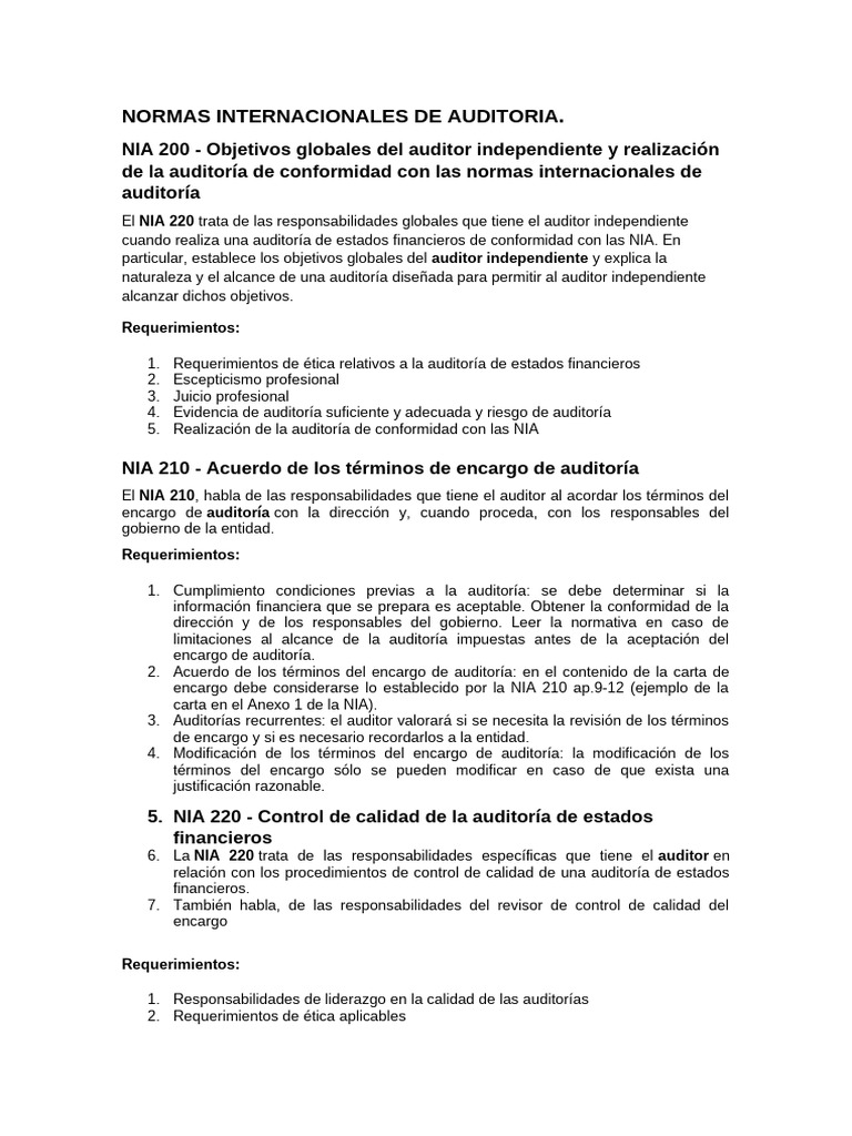 Normas Internacionales de Auditoría NIA | PDF | Auditoría | Contralor