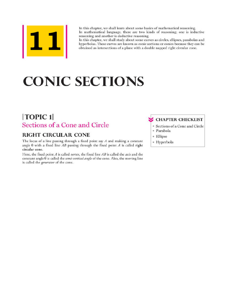 Conic Sections Class 11 Notes PDF (Short & Handwritten) | PDF