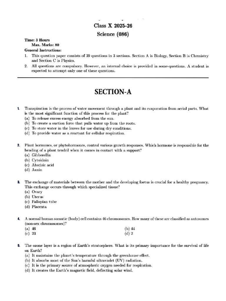 Science Sample Paper - I, 2025 | PDF