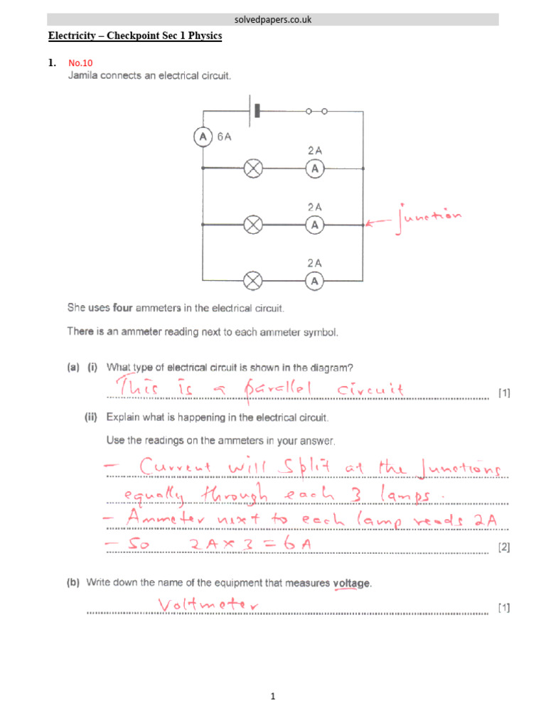 Sample Electricity Checkpoint Sec 1 Physics Solved | PDF