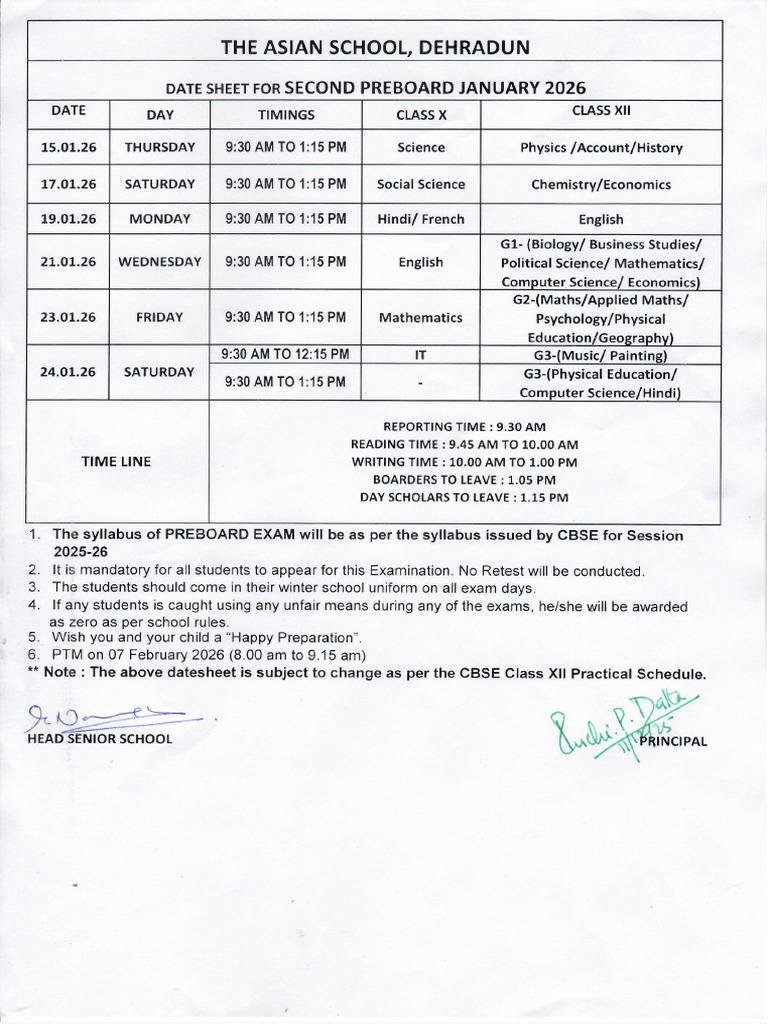 Second Preboard Datesheet Session 2025-26 | PDF