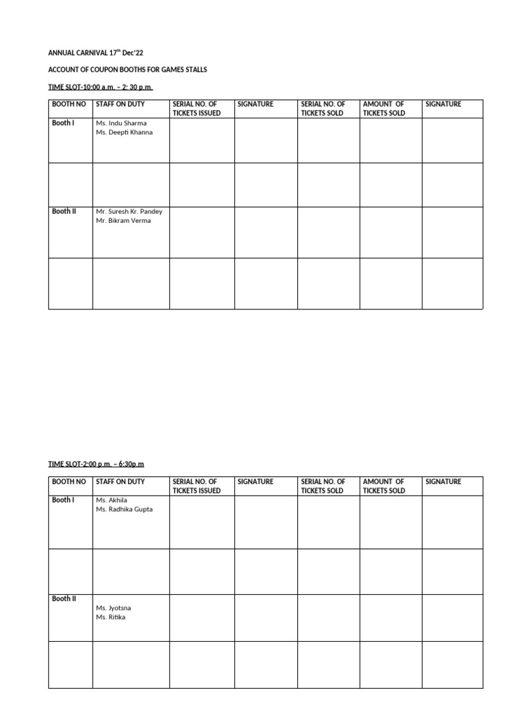 Account of Coupon Booths for Games Stalls (1) | PDF