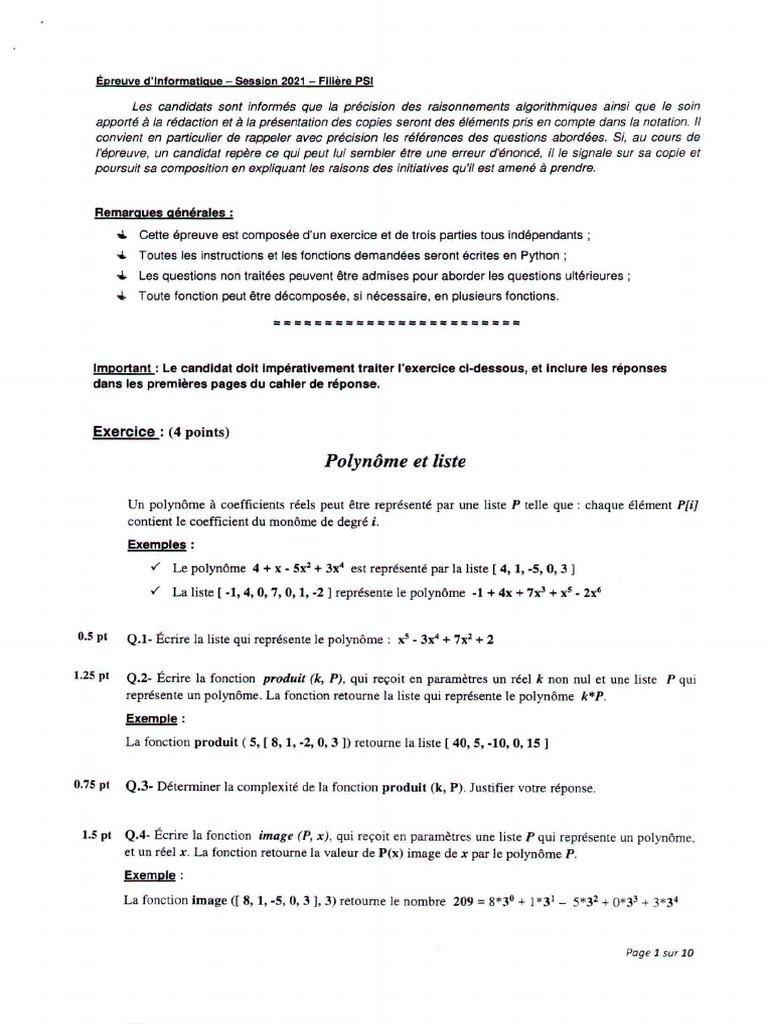 Épreuve Python : Polynômes et Levenshtein | PDF | Algorithmes ...