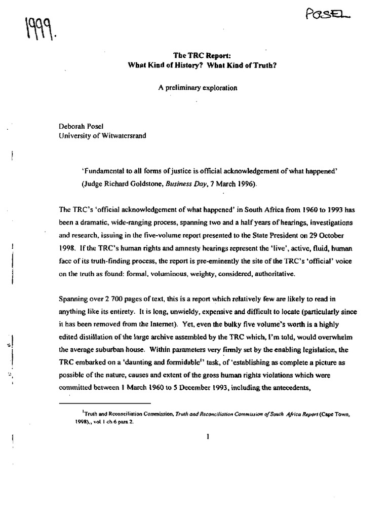 Analyzing the TRC Report's Truth and Method | PDF | Truth | Methodology