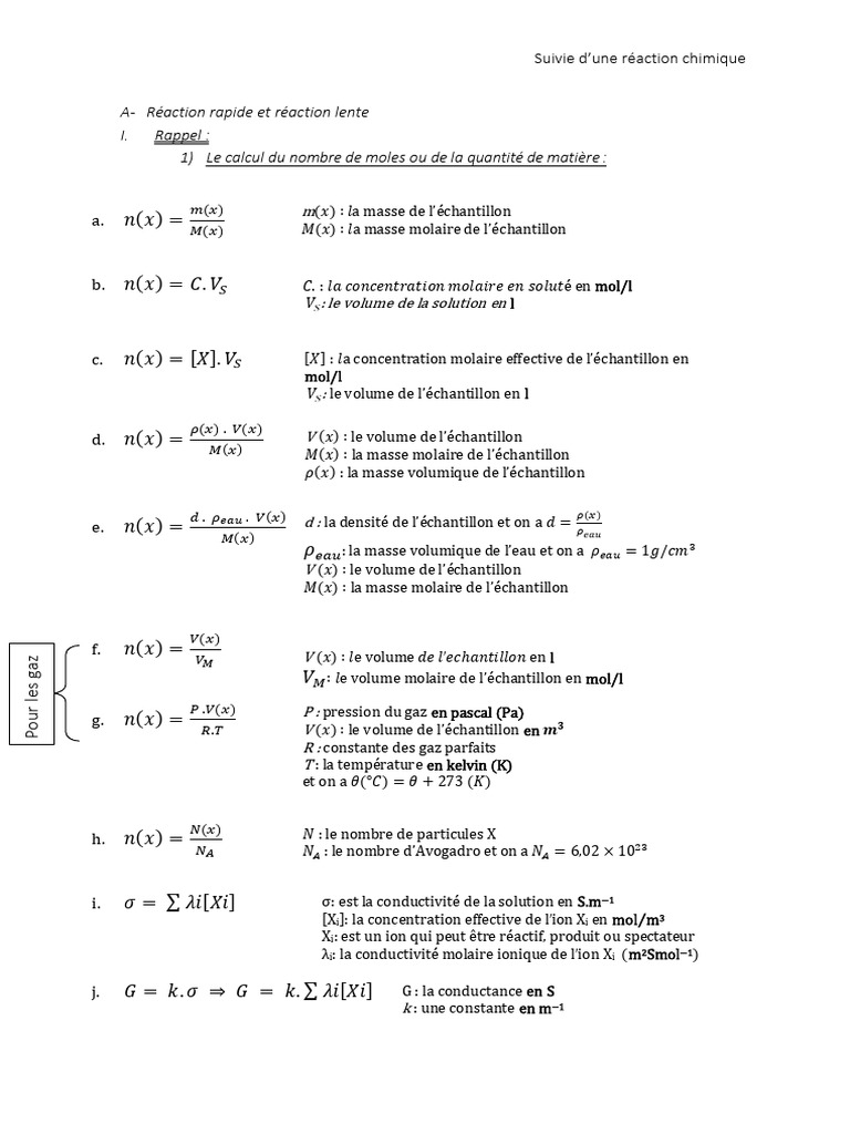 Suivi des Réactions Chimiques et Cinétique | PDF | Cinétique chimique ...